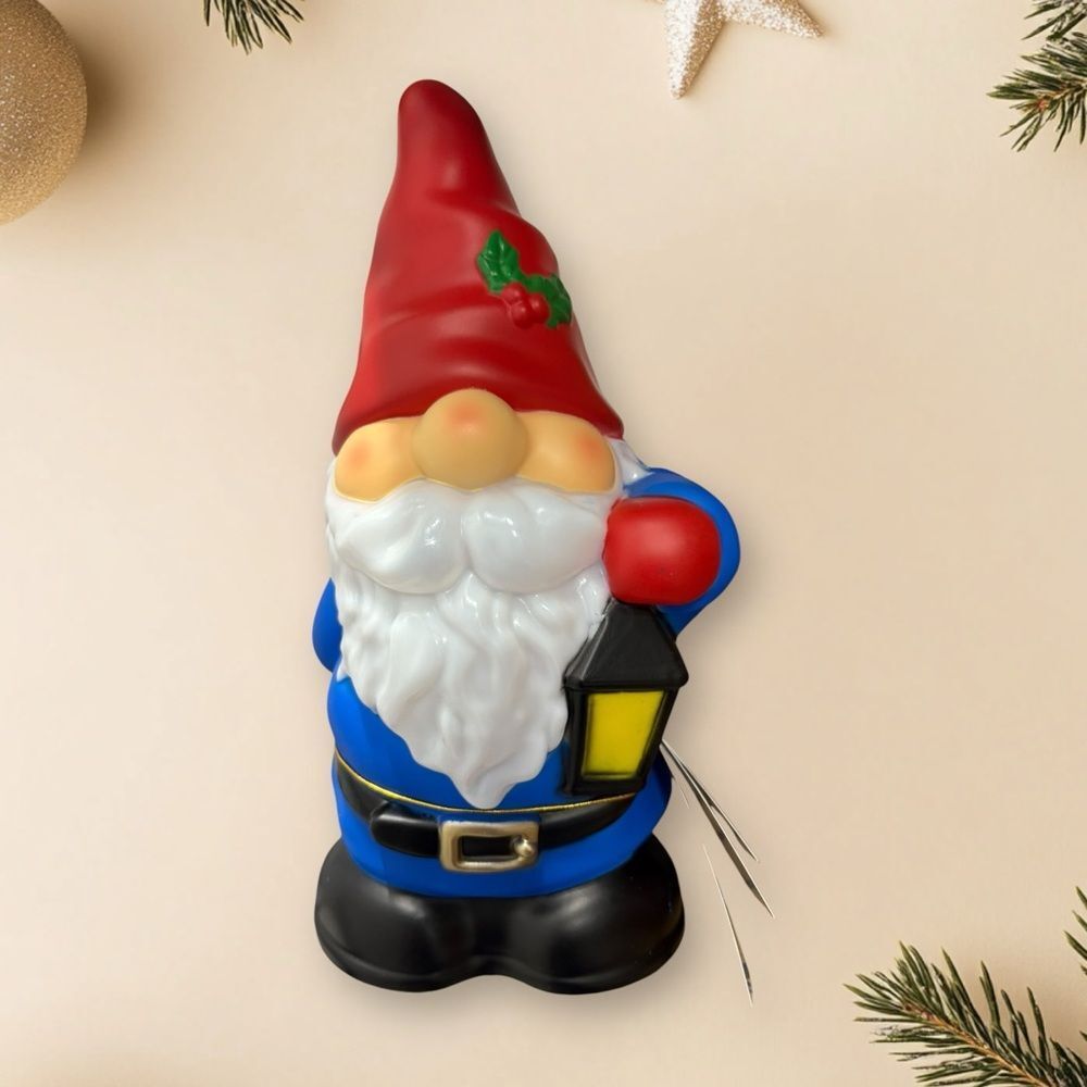Festive Gnome Blow Mold with‎ Red Hat and Blue Outfit